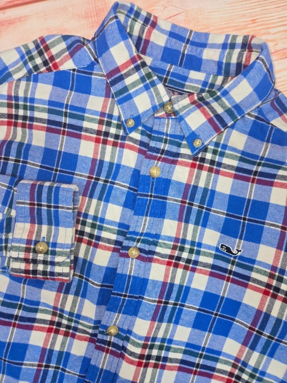 Vineyard Vines Mens Blue Plaid Shirt Size Medium